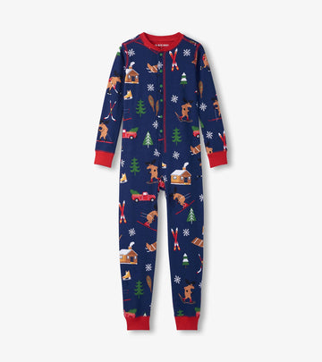 Little Blue House Winter Cabin Kids Union Suit